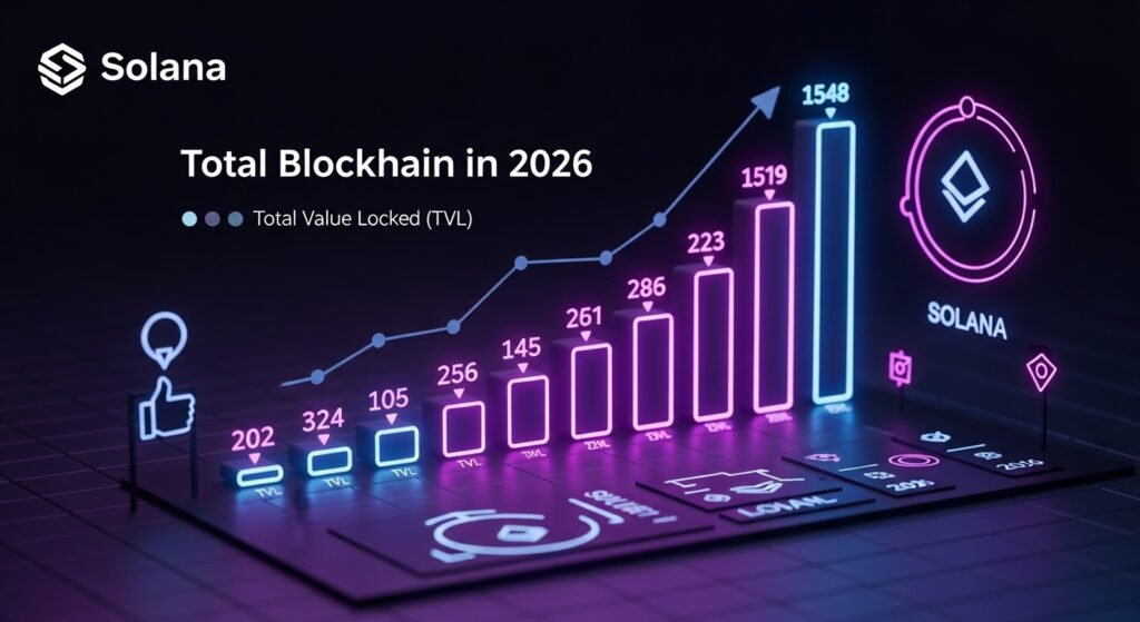 2026년 솔라나 TVL 현황과 거래 속도를 비교한 데이터 차트
